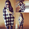 Women Cotton Plaid Shirt Dress Long Sleeve Irregular Plus Size Casual Check Tunic Long Blouse Top Black/Red