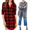 Women Cotton Plaid Shirt Dress Long Sleeve Irregular Plus Size Casual Check Tunic Long Blouse Top Black/Red