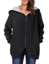 Women Autumn Winter Hoodies Zip Up Long Sleeve Plus Size Loose Jacket Hooded Coat Cardigan Parka Black/Army Green