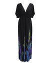 Sexy Women Plunge V Neck Print Plus Size Dress Ruched Big Size Maxi Party Dress Black