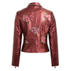 Fashion Women Embroidery Flower PU Faux Leather Jacket Coat Zipper Basic Moto Jacket Outerwear