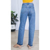 New Vintage Women Mid Waist Denim Mom Jeans Asymmetric Cuffs Washed Straight Boyfriend Jeans Blue