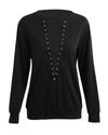 New Fashion Women Blouse Tops Lace Up Bandage Long Sleeve V Neck Shirts Casual Solid Pullover Black/Burgundy/Grey