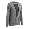 New Fashion Women Blouse Tops Lace Up Bandage Long Sleeve V Neck Shirts Casual Solid Pullover Black/Burgundy/Grey