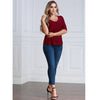 Women T-Shirt Ruched Tunic Sexy Top V-Neck Half Sleeves Autumn Top Solid Slim Casual Tee