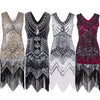 Women Dress Sequined Beading Tassel Fringe V Neck Sleeveless Bodycon Party Clubwear One-Piece