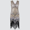 Women Dress Sequined Beading Tassel Fringe V Neck Sleeveless Bodycon Party Clubwear One-Piece