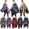 Women Poncho Scarf Cardigan Sweater Geometrical Print Warm