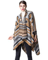 Women Poncho Scarf Cardigan Sweater Geometrical Print Warm