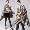 Women Poncho Scarf Cardigan Sweater Geometrical Print Warm