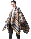 Women Poncho Scarf Cardigan Sweater Geometrical Print Warm