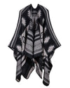 Women Poncho Scarf Cardigan Sweater Geometrical Print Warm