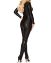 Women Halloween Costume Jumpsuit Lace Up Cut Out Cosplay Party Solid Bodysuit Fancy Lingerie Playsuit with Hat Black