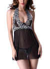 Sexy Women Sheer Lace Mesh Babydoll Backless High Waist G-String Chemise Dress Sleepwear Lingerie