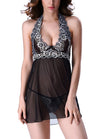 Sexy Women Sheer Lace Mesh Babydoll Backless High Waist G-String Chemise Dress Sleepwear Lingerie