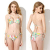 Sexy Women Bikini Set Floral Print Triangle Padded Top Self-tie Swimwear Swimsuit Beachwear Green