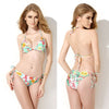 Sexy Women Bikini Set Floral Print Triangle Padded Top Self-tie Swimwear Swimsuit Beachwear Green