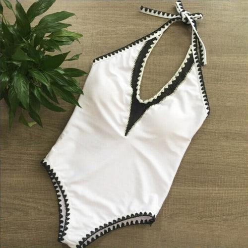 Women One Piece Swimsuit Sexy Backless Swimwear Crochet Monokini Bodysuit Beach Bathing Suit White