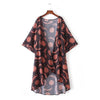 New Women Chiffon Kimono Print Asymmetric Hem Loose Cardigan Blouse Outerwear Beachwear Bikini Cover Up Red