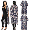 New Women Kimono Cardigan Beach Cover Up Floral Print Chiffon Boho Long Loose Casual Blouse Top Beachwear Dark Blue