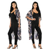 New Women Kimono Cardigan Beach Cover Up Floral Print Chiffon Boho Long Loose Casual Blouse Top Beachwear Dark Blue