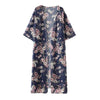 New Women Kimono Cardigan Beach Cover Up Floral Print Chiffon Boho Long Loose Casual Blouse Top Beachwear Dark Blue