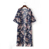 New Women Kimono Cardigan Beach Cover Up Floral Print Chiffon Boho Long Loose Casual Blouse Top Beachwear Dark Blue