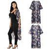 New Women Kimono Cardigan Beach Cover Up Floral Print Chiffon Boho Long Loose Casual Blouse Top Beachwear Dark Blue