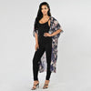 New Women Kimono Cardigan Beach Cover Up Floral Print Chiffon Boho Long Loose Casual Blouse Top Beachwear Dark Blue