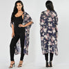 New Women Kimono Cardigan Beach Cover Up Floral Print Chiffon Boho Long Loose Casual Blouse Top Beachwear Dark Blue