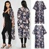 New Women Kimono Cardigan Beach Cover Up Floral Print Chiffon Boho Long Loose Casual Blouse Top Beachwear Dark Blue