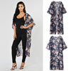 New Women Kimono Cardigan Beach Cover Up Floral Print Chiffon Boho Long Loose Casual Blouse Top Beachwear Dark Blue