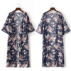 New Women Kimono Cardigan Beach Cover Up Floral Print Chiffon Boho Long Loose Casual Blouse Top Beachwear Dark Blue