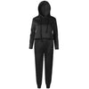 Women Two Piece Set Tracksuit Hooded Drawstring Crop Top Sport Pants Side Stripes High Waist Casual Sweat Suit