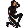 Women Two Piece Set Tracksuit Hooded Drawstring Crop Top Sport Pants Side Stripes High Waist Casual Sweat Suit