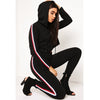 Women Two Piece Set Tracksuit Hooded Drawstring Crop Top Sport Pants Side Stripes High Waist Casual Sweat Suit