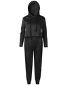 Women Two Piece Set Tracksuit Hooded Drawstring Crop Top Sport Pants Side Stripes High Waist Casual Sweat Suit