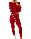 Women Two Piece Set Tracksuit Hooded Drawstring Crop Top Sport Pants Side Stripes High Waist Casual Sweat Suit