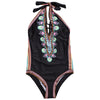 Sexy Women One Piece Swimsuit Swimwear Print Bodysuit Bandage Halter Cut Out Beach Wear Bathing Suit Backless Monokini