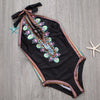 Sexy Women One Piece Swimsuit Swimwear Print Bodysuit Bandage Halter Cut Out Beach Wear Bathing Suit Backless Monokini