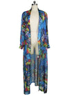 Sexy Women Chiffon Bikini Cover Up Floral Print Bohemia Cardigan Kimono Loose Outerwear Beachwear Green/Blue