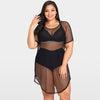 Women Plus Size Cover Up Net See Through Hollow Out Holes Sexy Bikini Beach Dress Wear Black