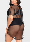 Women Plus Size Cover Up Net See Through Hollow Out Holes Sexy Bikini Beach Dress Wear Black