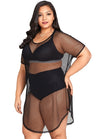 Women Plus Size Cover Up Net See Through Hollow Out Holes Sexy Bikini Beach Dress Wear Black