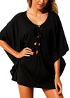 Sexy Women Beach Cover Up Lace Up Kaftan Swimwear Beachwear Loose Bikini Dress Black/White