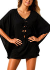 Sexy Women Beach Cover Up Lace Up Kaftan Swimwear Beachwear Loose Bikini Dress Black/White