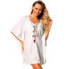 Sexy Women Beach Cover Up Lace Up Kaftan Swimwear Beachwear Loose Bikini Dress Black/White