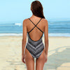 Women One Piece Swimsuit Geometric Print Bandage Cross Over Open Back High Waist Sexy Monokini