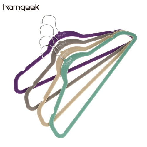 Homgeek Brand New Non-slip Velvet Clothes Hanger Suit/Shirt/Pants Clothes Rack Coat Hangers 60PCS Grey Blue-green Khaki Purple