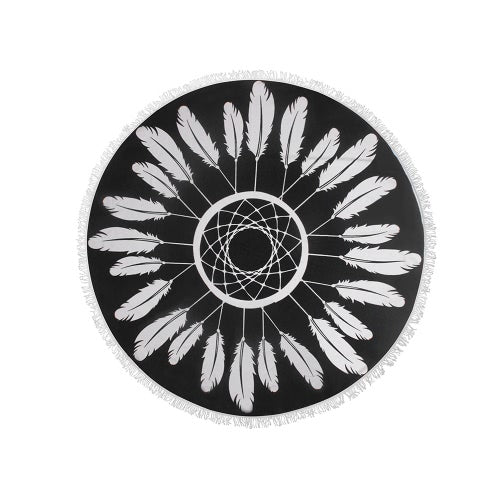 150cm Diameter Round Indian Mandala Beach Towel Wall Hanging Tapestry Mat Picnic Blanket Beach Shawl with Fringe Tassels for Holiday Travel